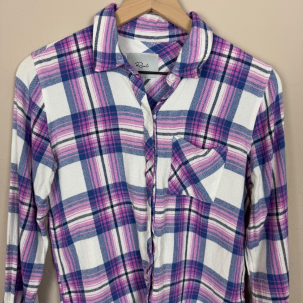 Rails Hunter Button Down In White Denim Berry - image 6
